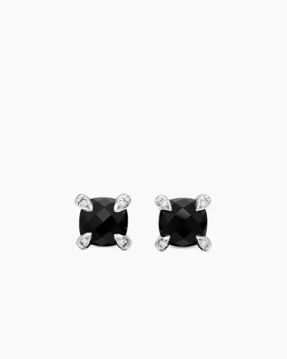 Petite Chatelaine® Stud Earrings Sterling Silver with Black Onyx and Diamonds