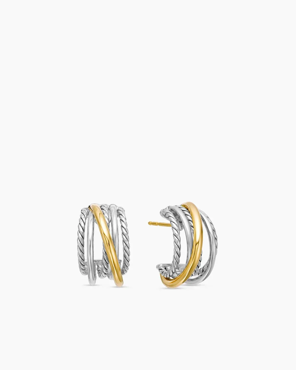 Crossover Shrimp Earrings Sterling Silver with 18K Yellow Gold