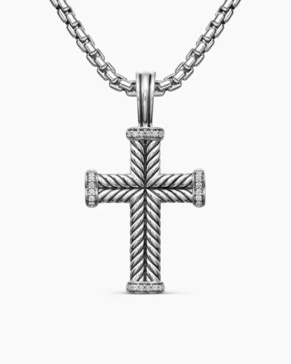 Chevron Cross Pendant Sterling Silver with Diamonds