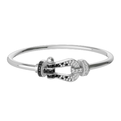 FORCE 10 BRACELET 18K WHITE GOLD AND BLACK AND WHITE DIAMONDS LARGE MODEL