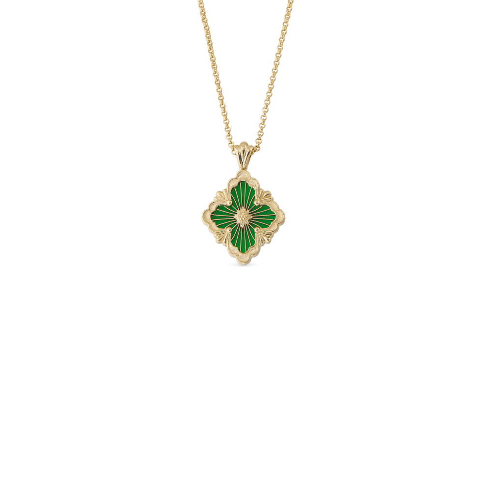 OPERA TULLE YELLOW GOLD PENDANT WITH GREEN ENAMEL BACKGROUND