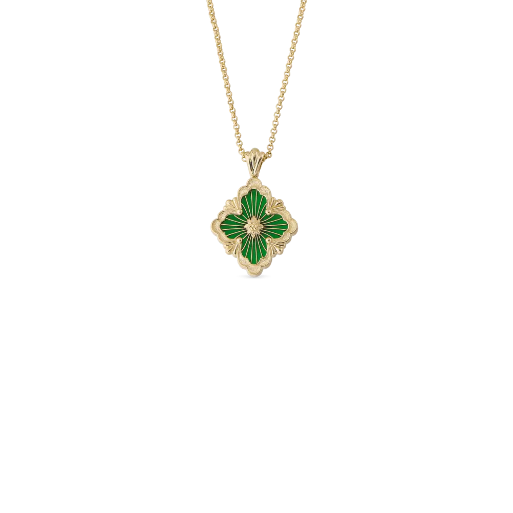 OPERA TULLE YELLOW GOLD PENDANT WITH GREEN ENAMEL BACKGROUND