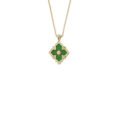 OPERA TULLE YELLOW GOLD PENDANT WITH GREEN ENAMEL BACKGROUND