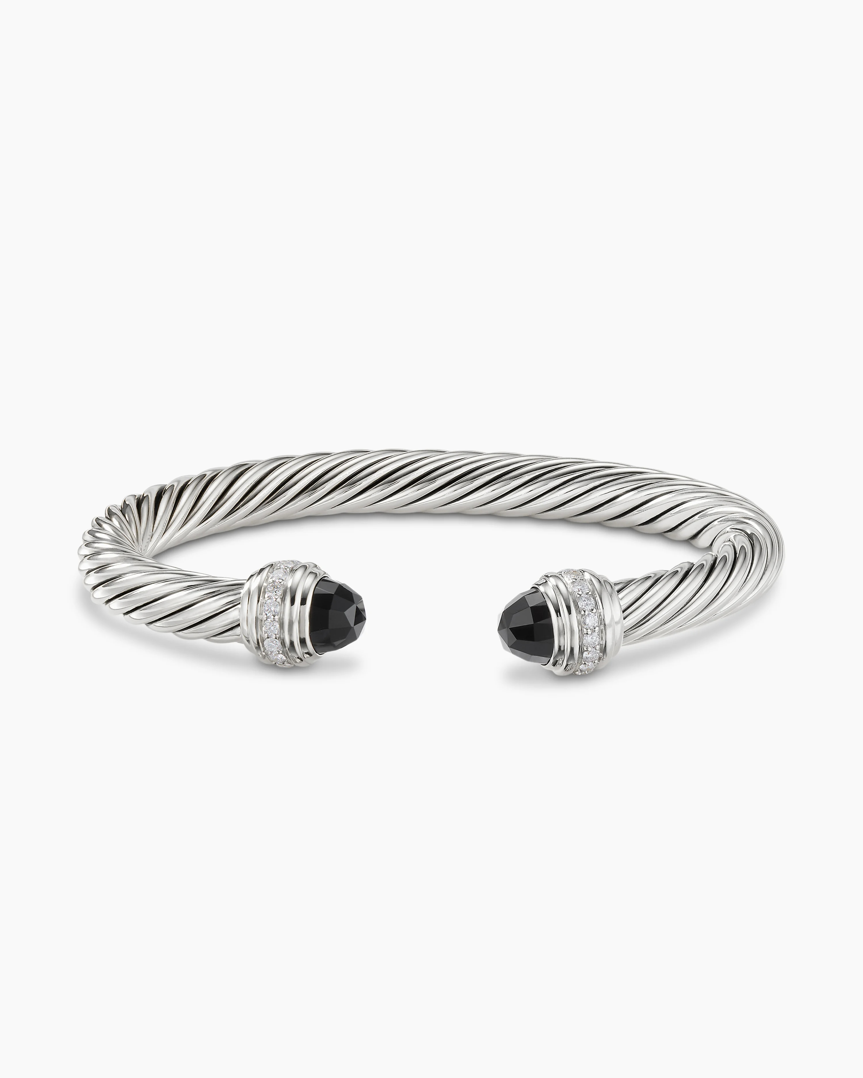 Classic Cable Bracelet Sterling Silver with Black Onyx and Diamonds, 7mm