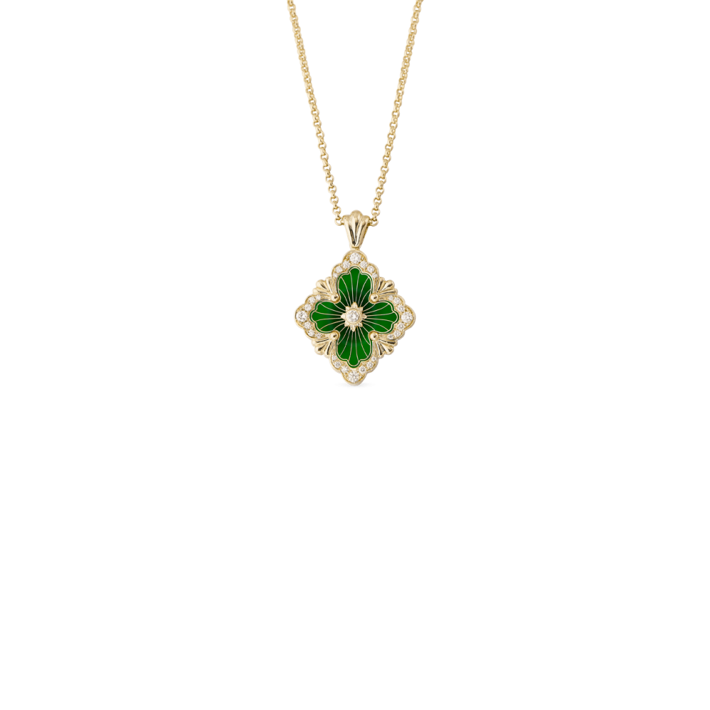 OPERA TULLE GOLD PENDANT WITH GREEN ENAMEL BACKGROUND