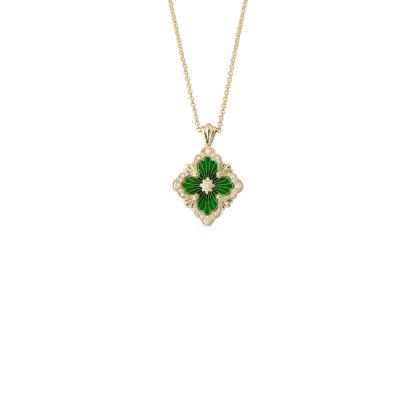 OPERA TULLE GOLD PENDANT WITH GREEN ENAMEL BACKGROUND