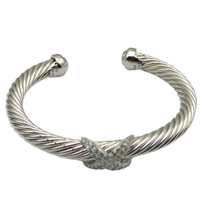 X Classic Cable Station Bracelet in Sterling Silver with Diamonds，7mm