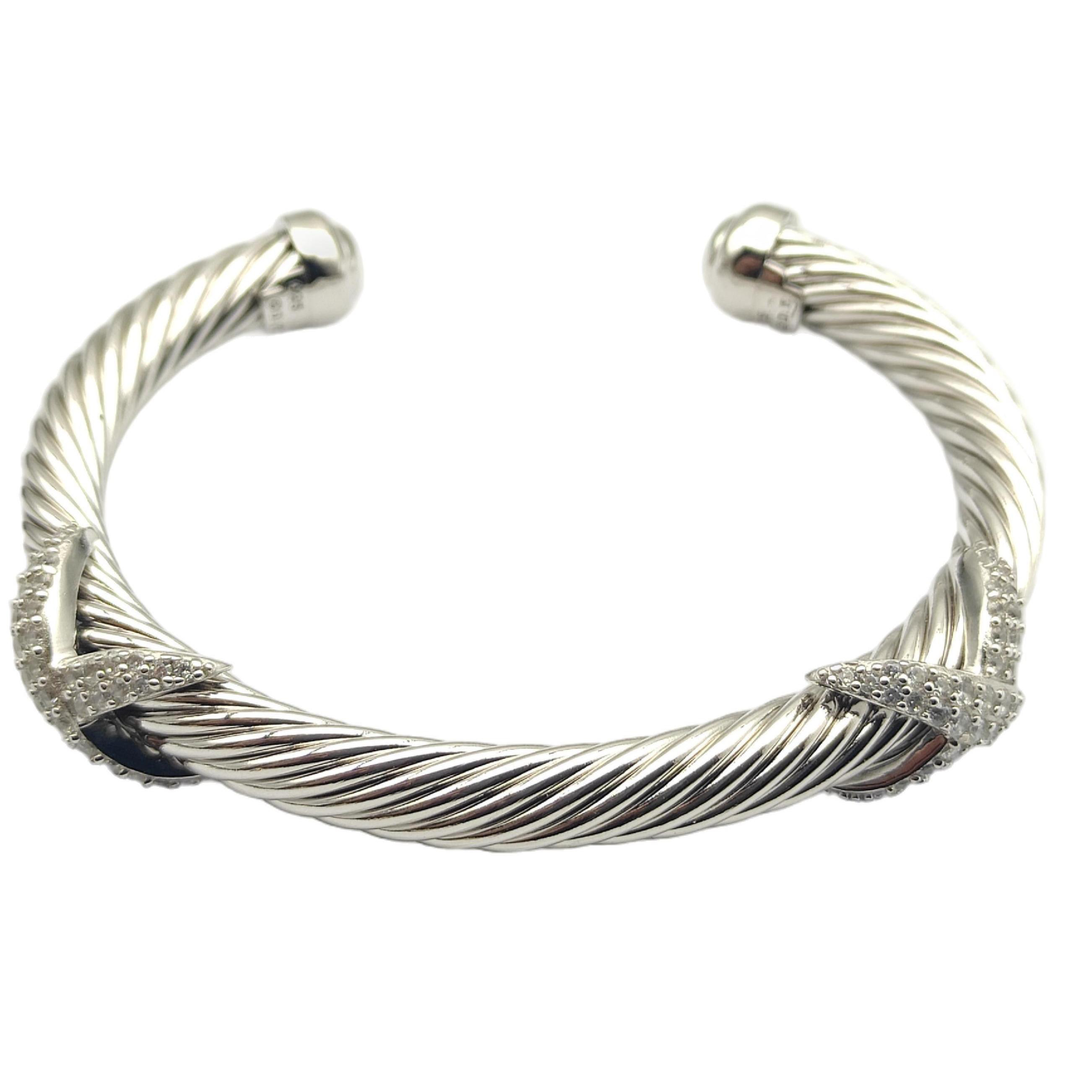 Dathtvid Yurthtman 18K 925 Diamond Cable Cuff Bracelet,7mm