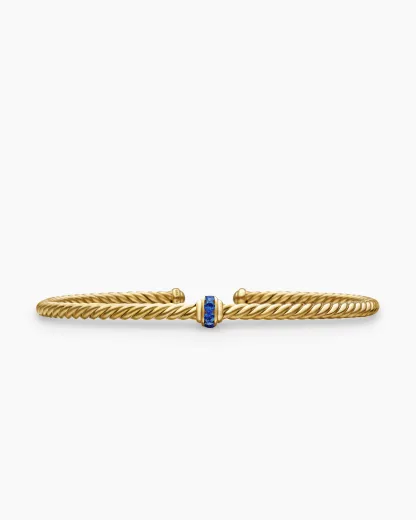 Classic Cablespira® Station Bracelet 18K Yellow Gold with Pavé Blue Sapphires, 3mm