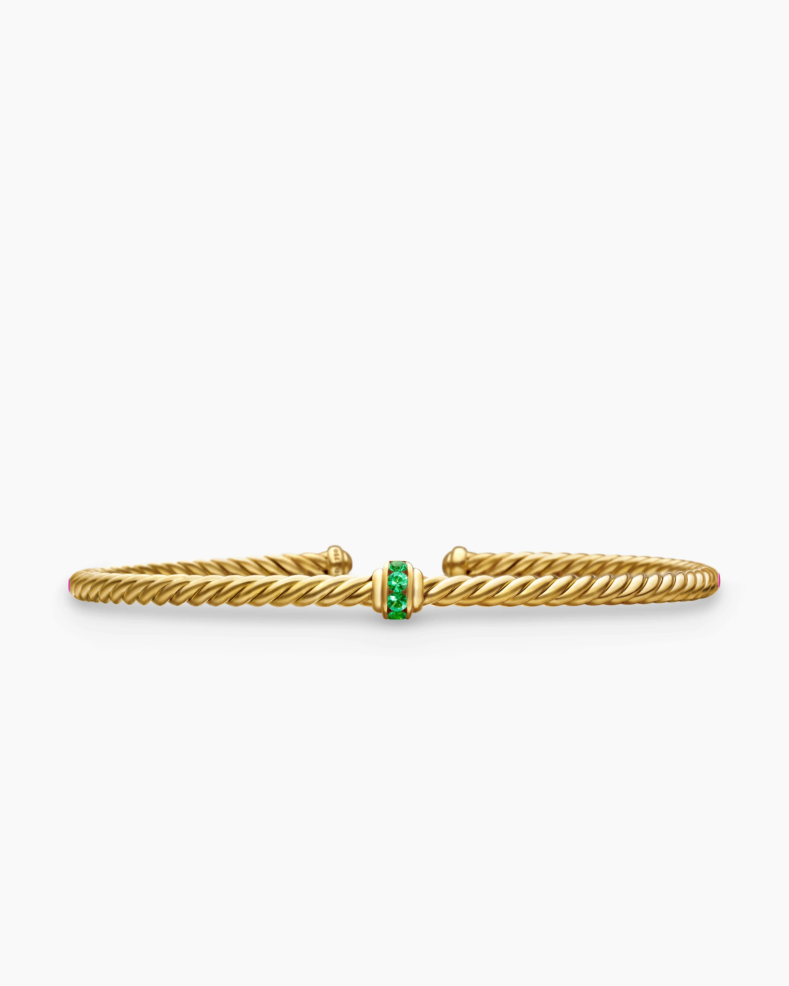 Classic Cablespira® Station Bracelet 18K Yellow Gold with Pavé Emeralds, 3mm
