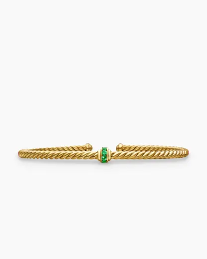 Classic Cablespira® Station Bracelet 18K Yellow Gold with Pavé Emeralds, 3mm
