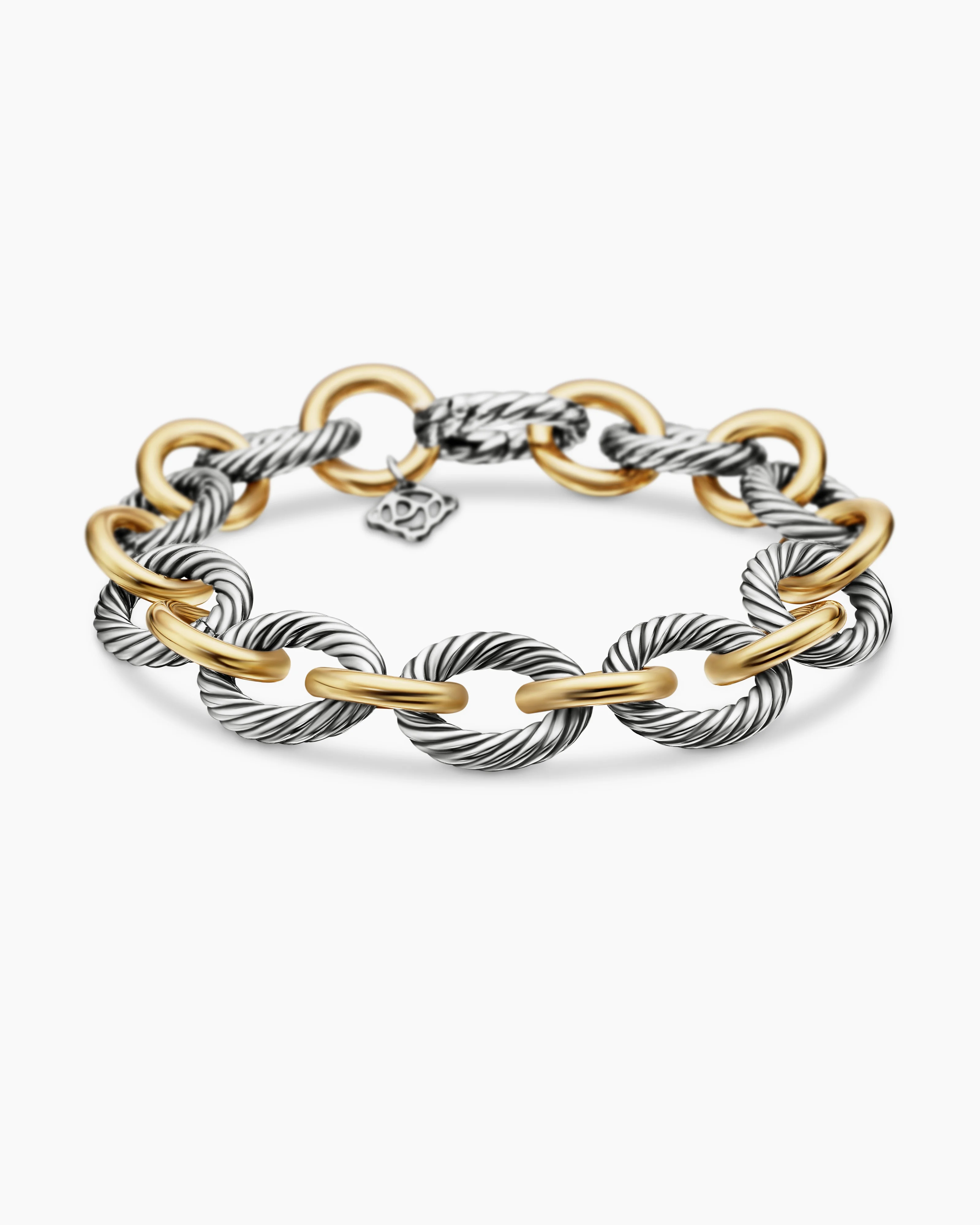 Oval Link Chain Bracelet Sterling Silver with 18K Yellow Gold,19mm