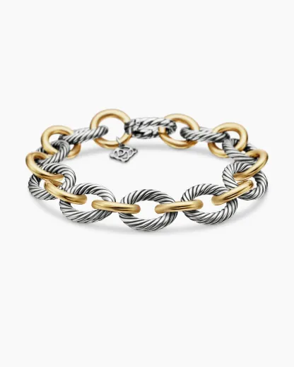 Oval Link Chain Bracelet Sterling Silver with 18K Yellow Gold,19mm