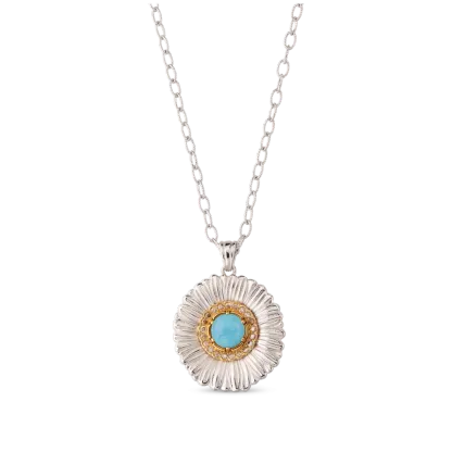 BLOSSOMS SILVER PENDANT WITH FANCY BROWN DIAMONDS AND LIGHT BLUE AGATE