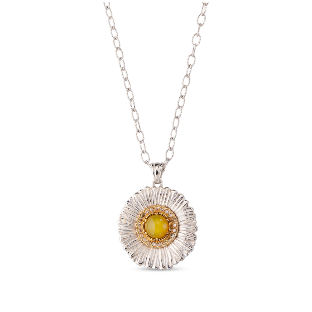 BLOSSOMS SILVER PENDANT WITH FANCY BROWN DIAMONDS AND YELLOW AGATE