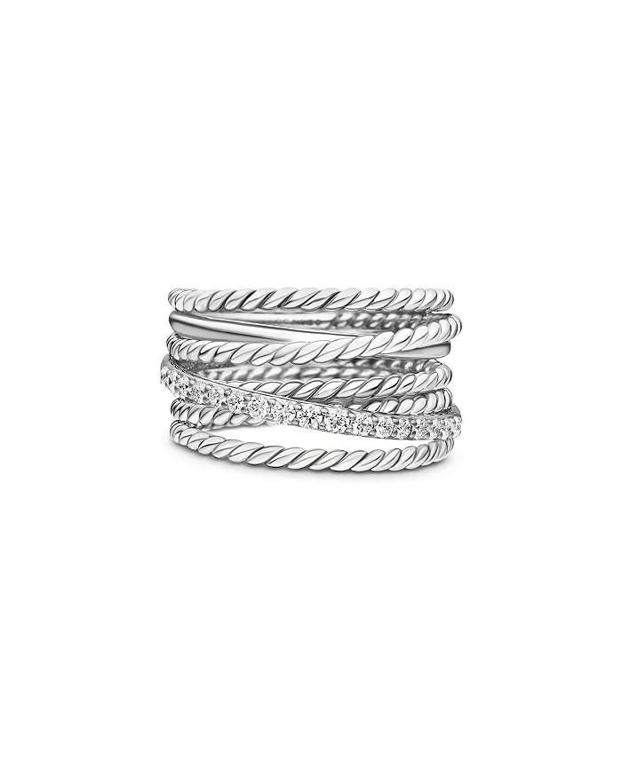 Crossover Wide Diamond Stacked Ring