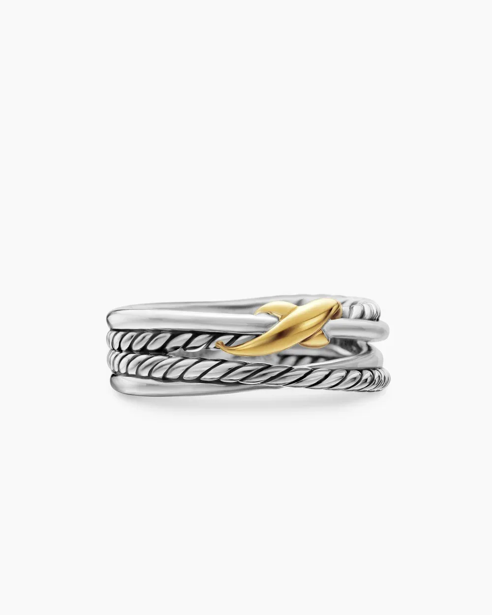 X Crossover Band Ring Sterling Silver with 18K Yellow Gold