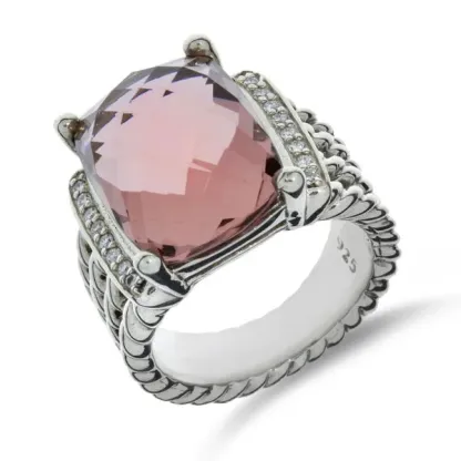 Sterling Silver Diamond Morganite 16mm Wheaton Ring