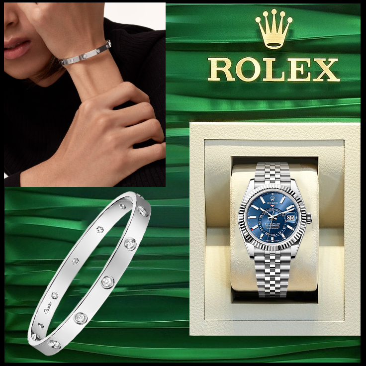 LOVE BRACELET, CLASSIC MODEL, 10 DIAMONDS & SKY-DWELLER OYSTER, 42 mm