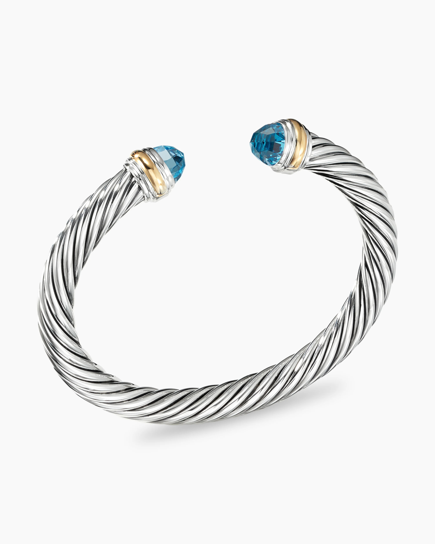 Classic Cable Bracelet Sterling Silver with 14K Yellow Gold and Blue Topaz, 7mm