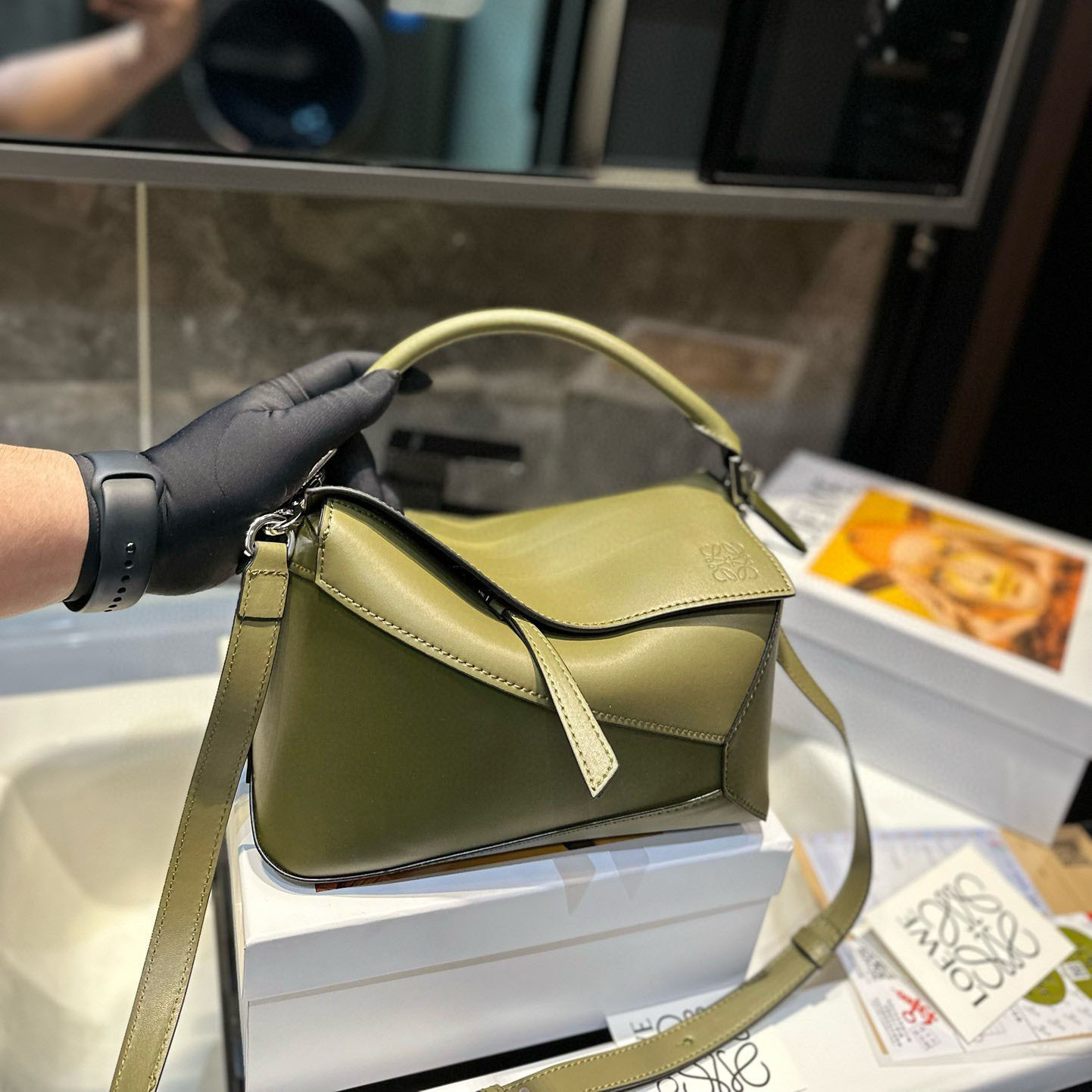 Puzzle bag in soft grained calfskin