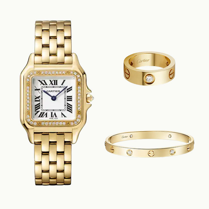 3‑Piece Carthttier Stack –Panthère, Yellow Gold, Diamonds