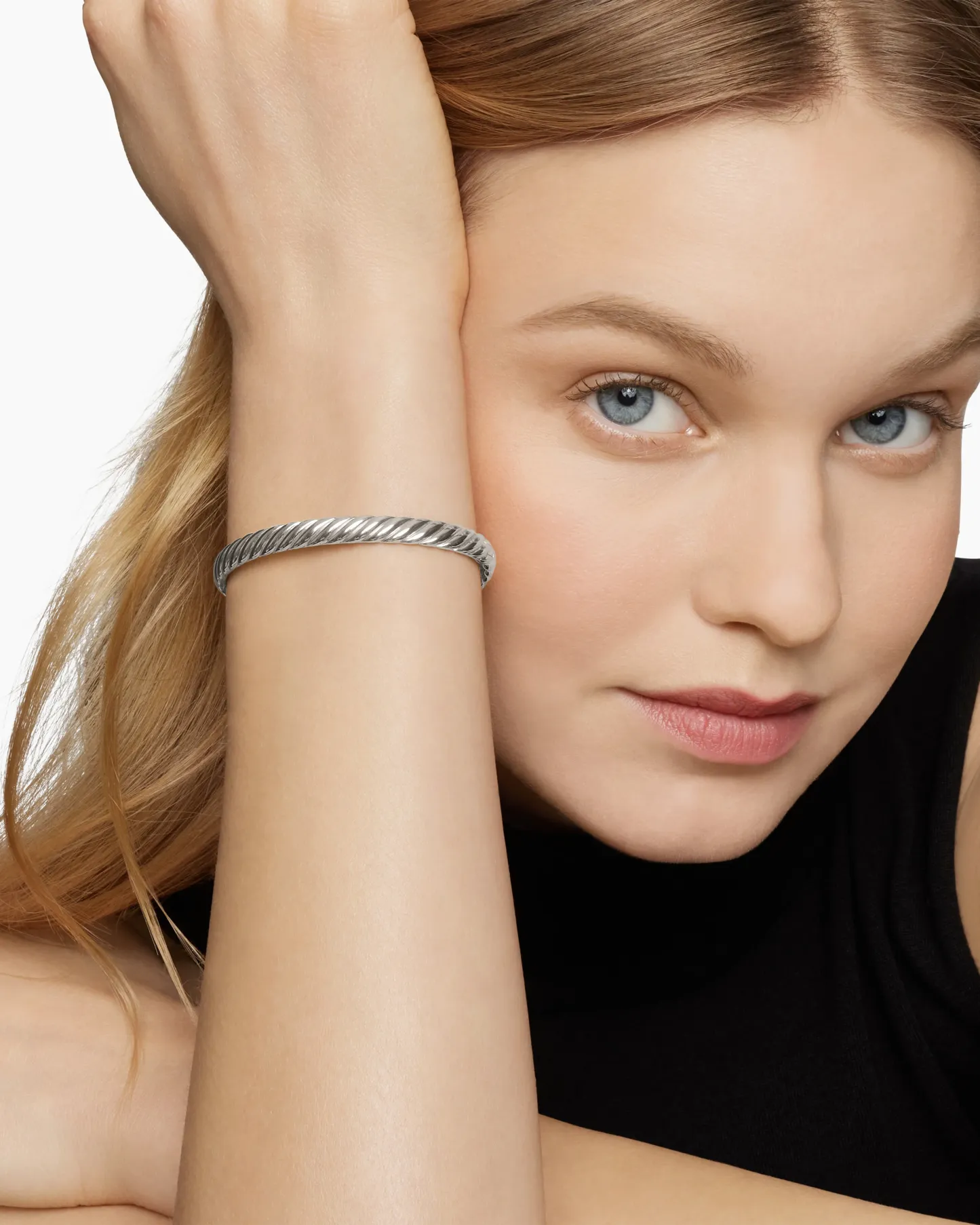 Sculpted Cable Bangle Bracelet 18K White Gold, 6.2mm