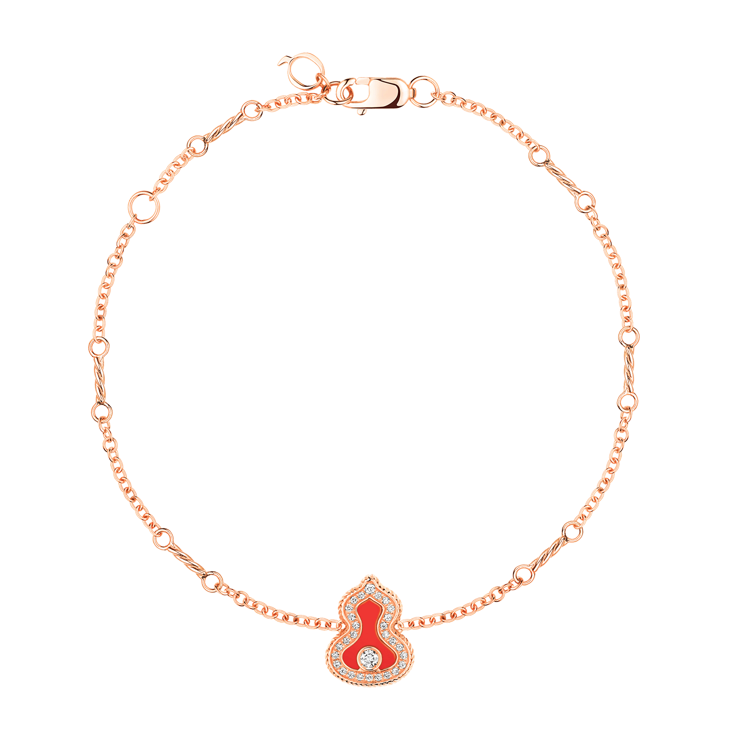 Wulu bracelet in 18K rose gold with diamonds and red agate