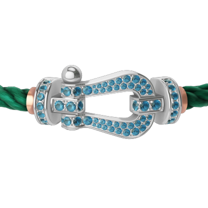 FORCE 10 BRACELET LARGE MODEL 18K WHITE GOLD BLUE TOPAZ PAVED