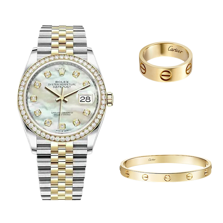 3-PIECE STACK - DATEJUST 36, YELLOW GOLD, LOVE BRACELET & RING