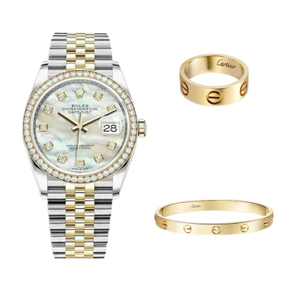 3-PIECE STACK - DATEJUST 36, YELLOW GOLD, LOVE BRACELET & RING