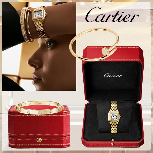 3‑Piece Carthttier Stack –Panthère, Yellow Gold, Clou & Diamonds