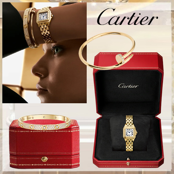 3‑Piece Carthttier Stack –Panthère, Yellow Gold, Clou & Diamonds