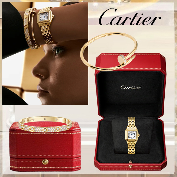 3‑Piece Carthttier Stack –Panthère, Yellow Gold, Clou & Diamonds
