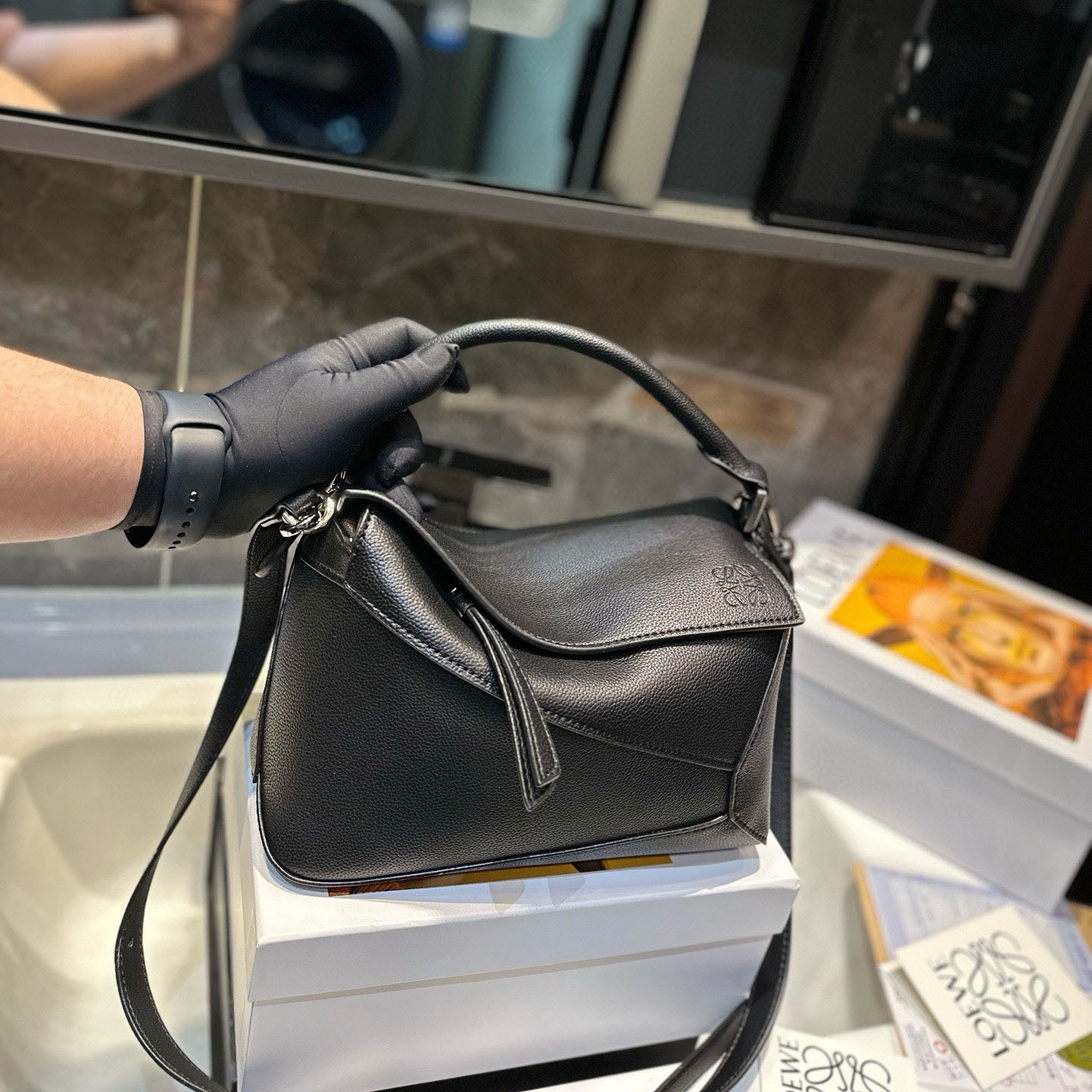 Puzzle bag in soft grained calfskin