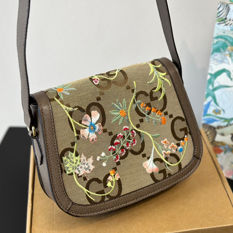 Ophidia Calfskin Embroidered Shoulder Bag