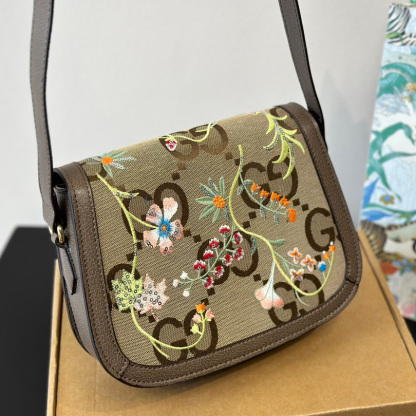 Ophidia Calfskin Embroidered Shoulder Bag