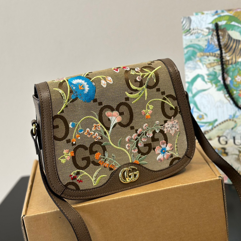 Ophidia Calfskin Embroidered Shoulder Bag