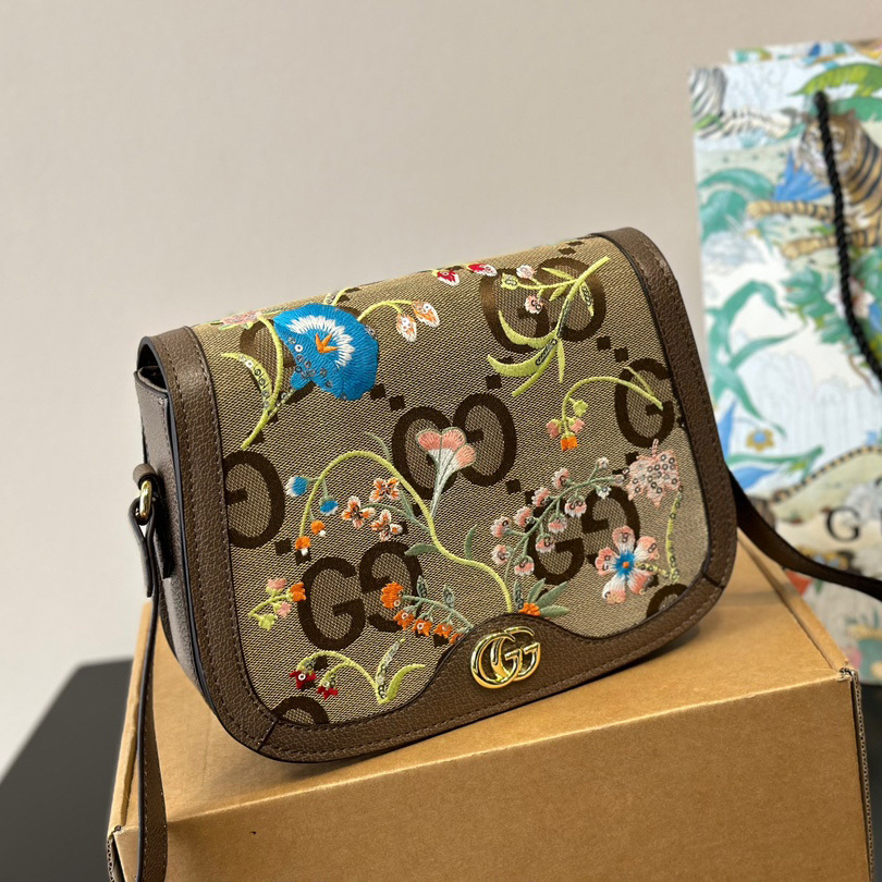 Ophidia Calfskin Embroidered Shoulder Bag