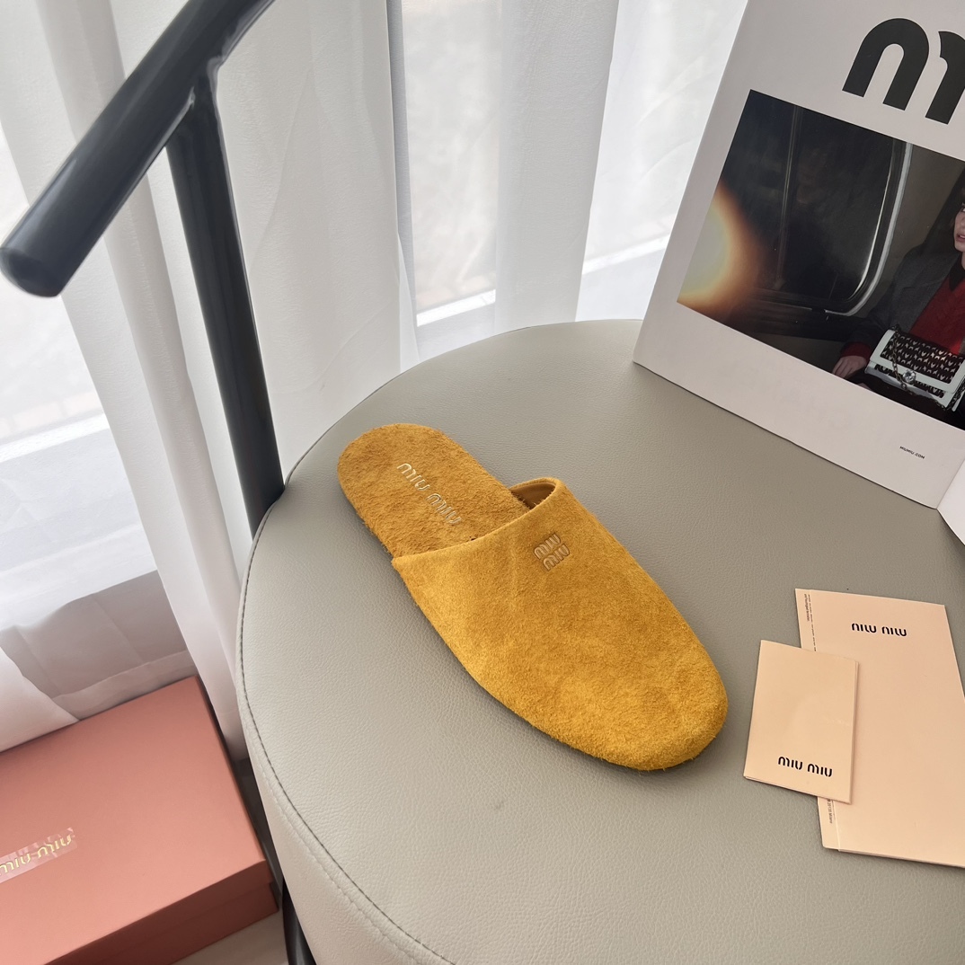 Women's Yellow Suede Slippers