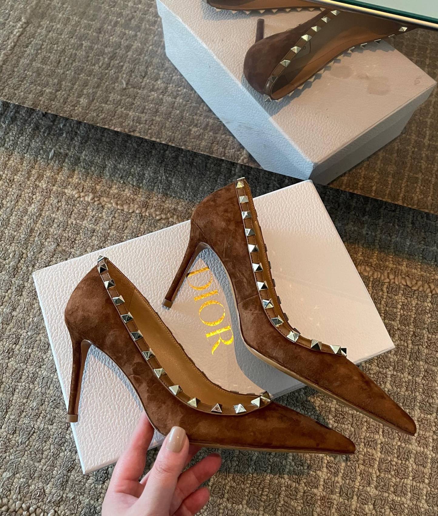 Brown Garavani Rockstud 85mm Heels
