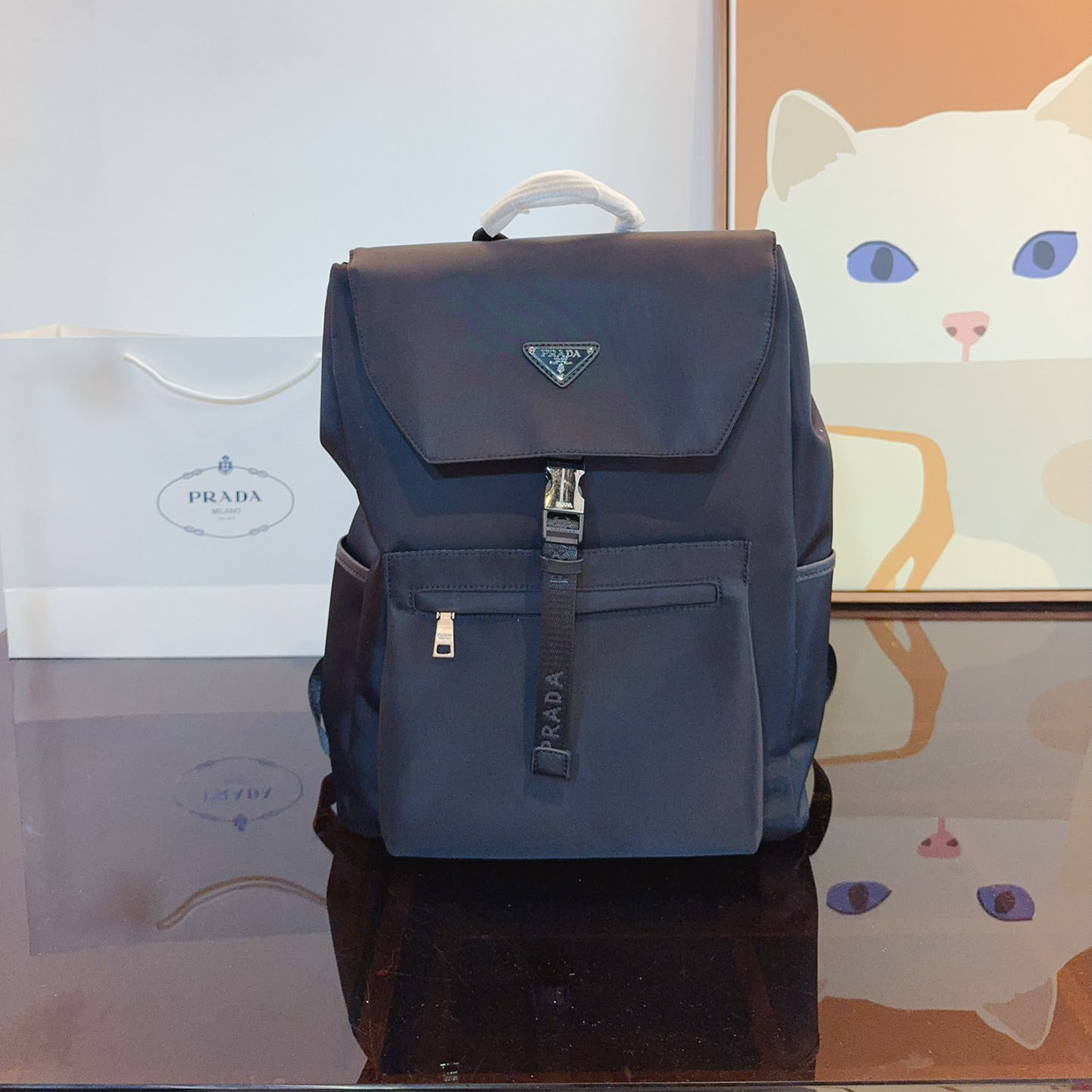 *Re-Nylon and Saffiano leather backpack