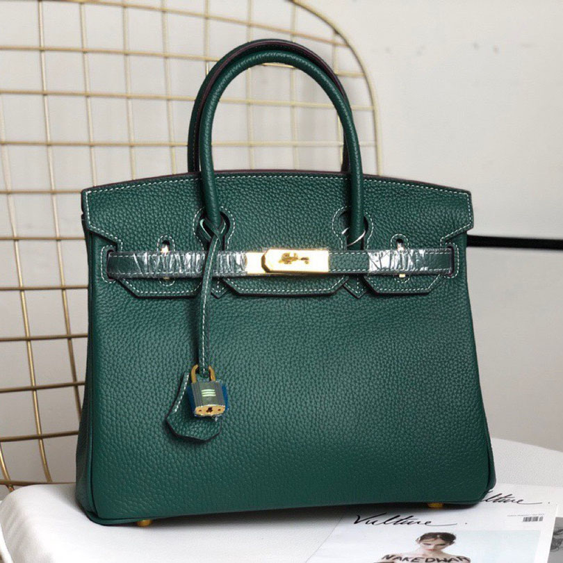 Herthtmes Togo Birkin 25/30/35 Bottle Dark Green Bag