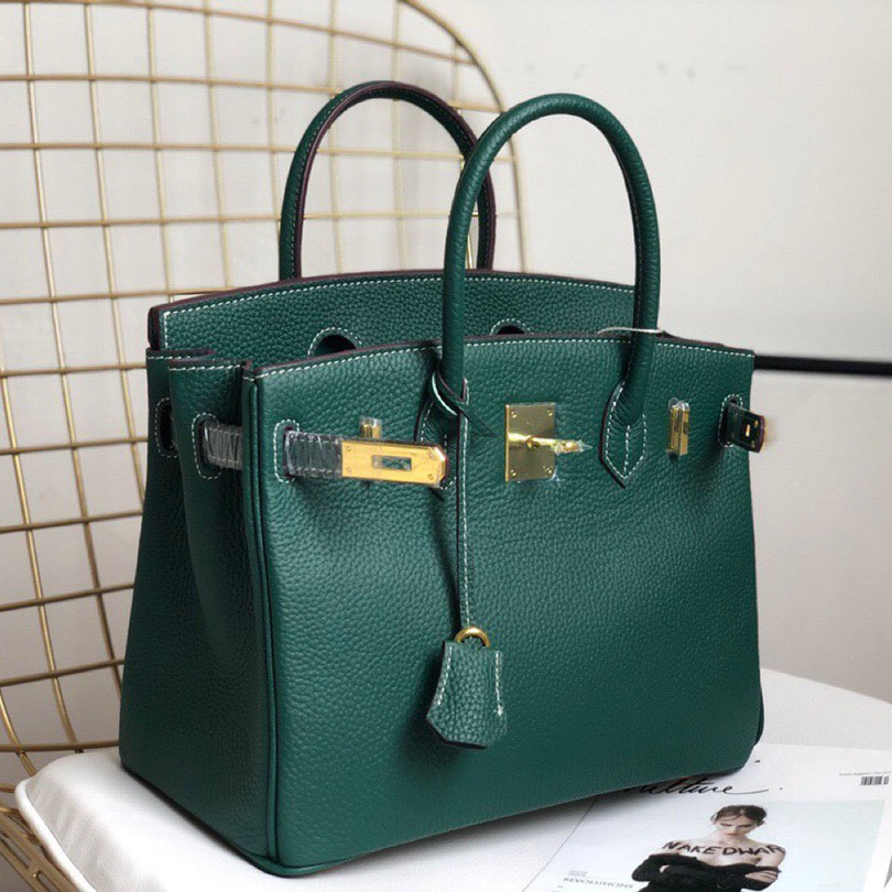Herthtmes Togo Birkin 25/30/35 Bottle Dark Green Bag