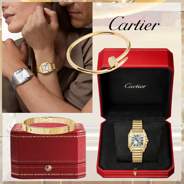 3‑PIECE CARTHTTIER STACK- SANTOS, YELLOW GOLD BRACELET & LOVE