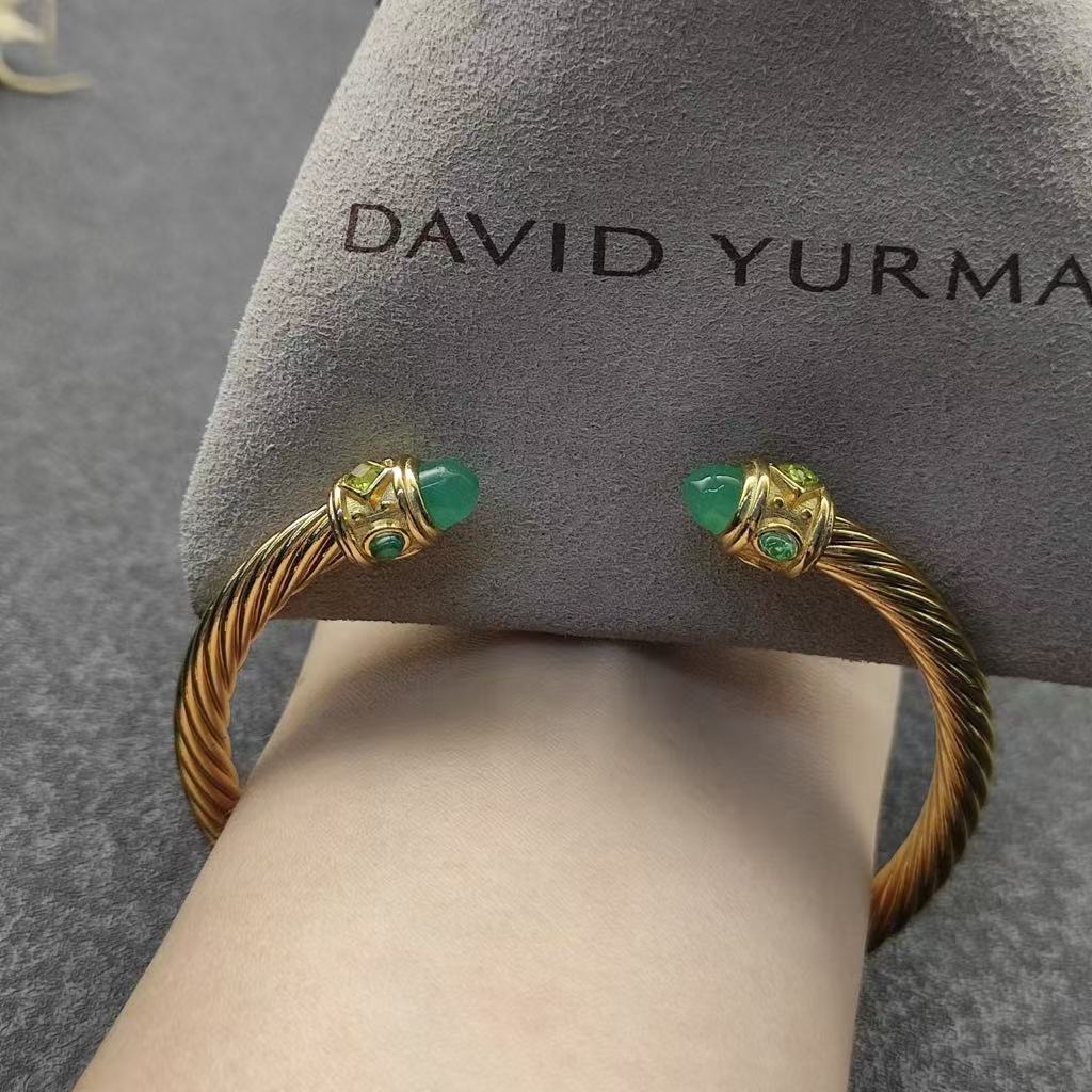 Renaissance® Classic Cable Bracelet Sterling gold with 14K Yellow Gold, green Topaz and Lapis, 5mm