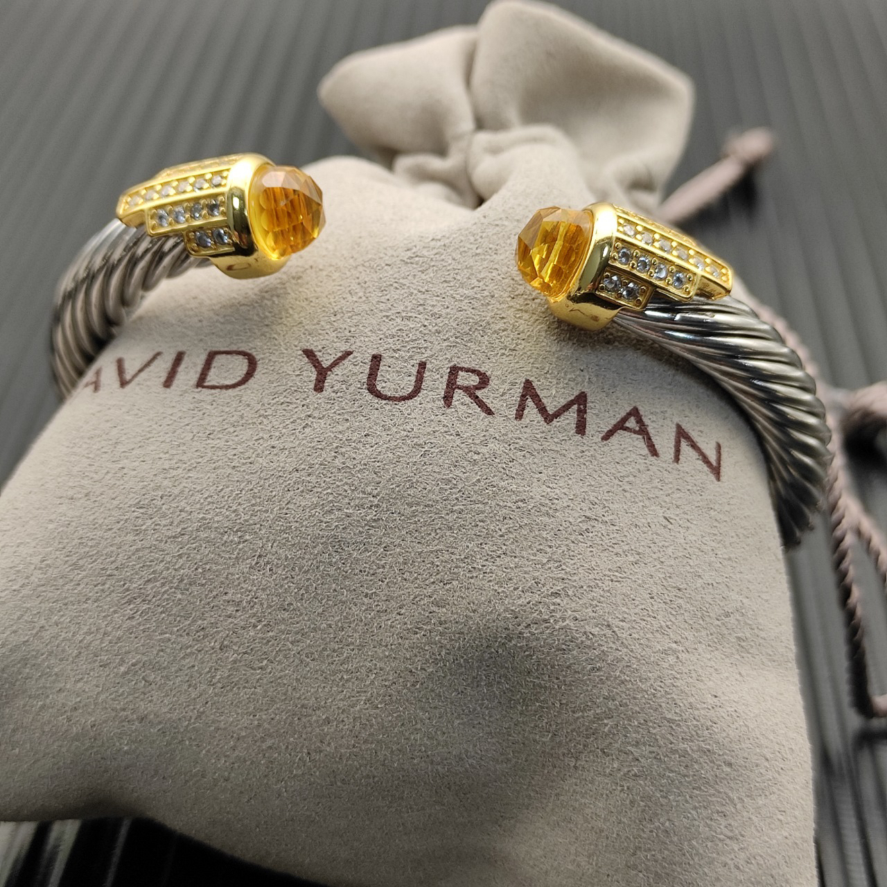 7mm Cable Bracelet with Yellow & Diamond Accents – Gold Cap