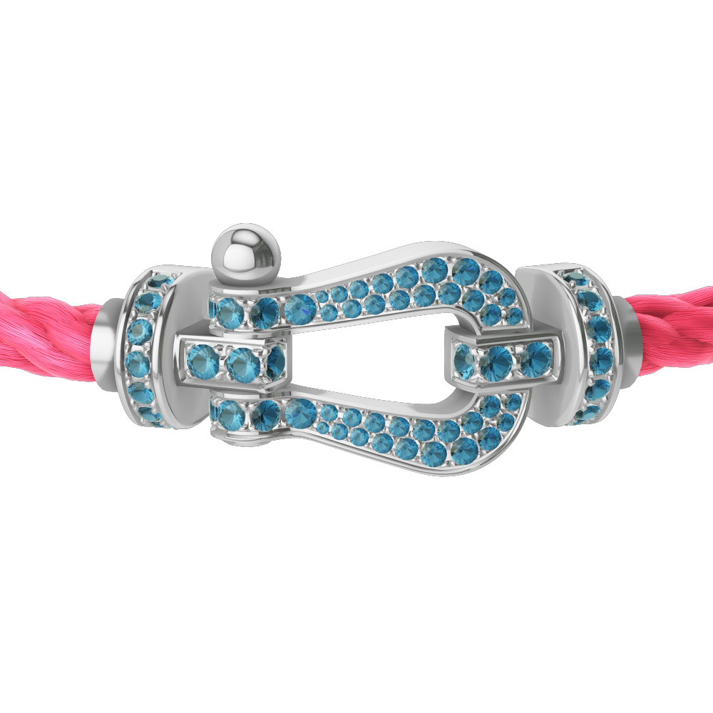 FORCE 10 BRACELET LARGE MODEL 18K WHITE GOLD BLUE TOPAZ PAVED