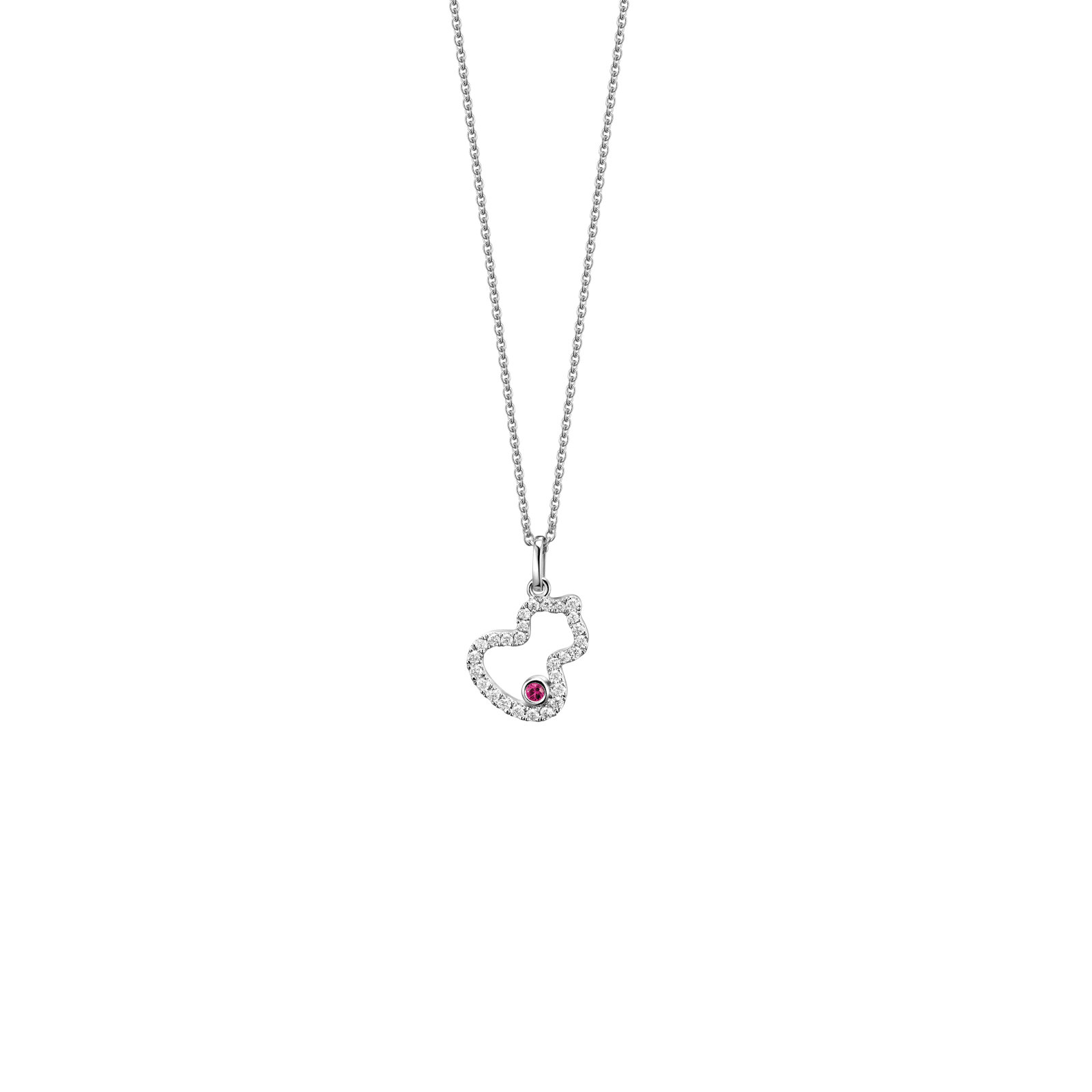 Petite Wulu necklace in 18K white gold with diamonds and a ruby