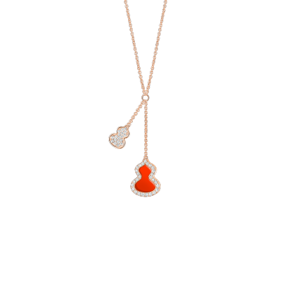 Petite Wulu necklace in 18K rose gold with diamonds & red agate
